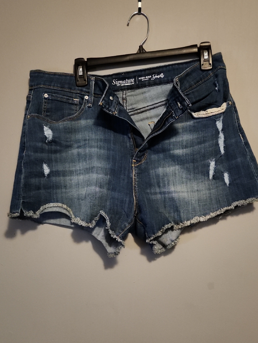 Signature Dark Blue Distressed Denim Cutoff Shorts